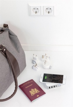 Logotrade business gift image of: Travel adapter wireless powerbank, white