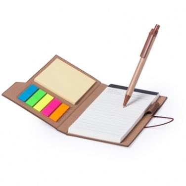 Logo trade advertising products image of: Memo holder, notebook A5, sticky notes, ball pen, brown
