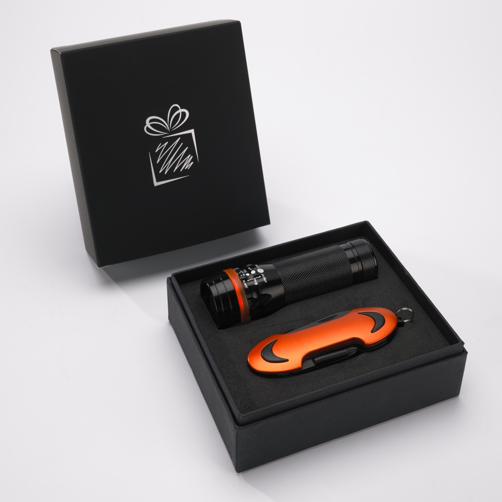 Logotrade promotional giveaway picture of: SET COLORADO I: LED TORCH AND A POCKET KNIFE, orange