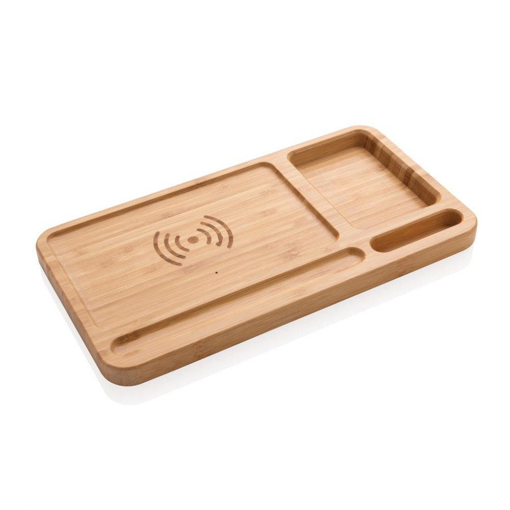 Logotrade promotional giveaway picture of: Bamboo desk organizer 5W wireless charger, brown