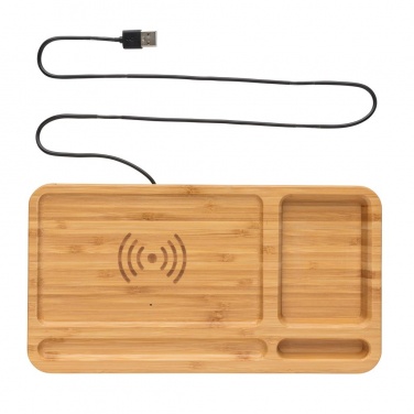 Logo trade promotional products picture of: Bamboo desk organizer 5W wireless charger, brown