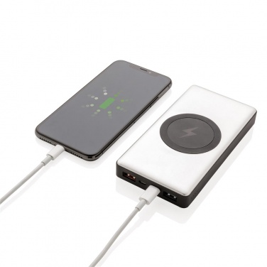 Logo trade corporate gifts image of: 10.000 mAh Powerbank with PD and Wireless charger, silver
