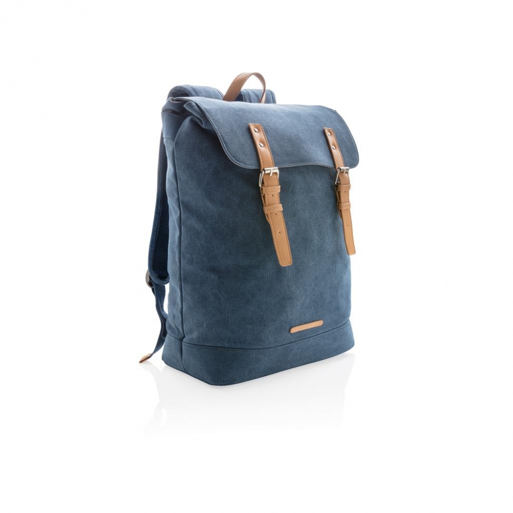 Logo trade promotional merchandise image of: Canvas laptop backpack PVC free, blue