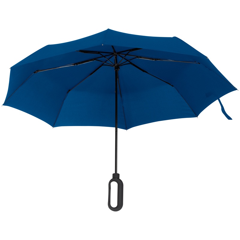 Logo trade advertising products image of: Automatic pocket umbrella with carabiner handle, Blue