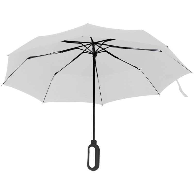 Logo trade business gifts image of: Automatic pocket umbrella with carabiner handle, White