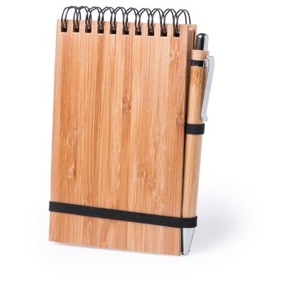 Logo trade promotional giveaways image of: Bamboo notebook A6, ball pen, light brown