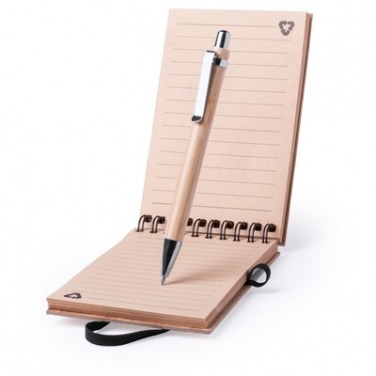 Logo trade promotional items image of: Bamboo notebook A6, ball pen, light brown