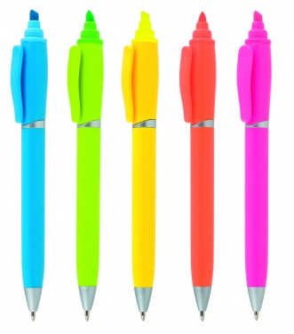 Logotrade promotional item image of: Plastic ball pen with highlighter 2-in-1 GUARDA, Yellow