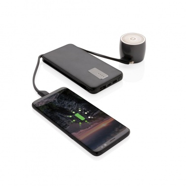 Logo trade promotional merchandise image of: 10.000 mAh powerbank with integrated cable, black
