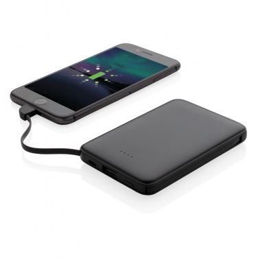 Logotrade corporate gift picture of: 5.000 mAh Pocket Powerbank with integrated cables, black
