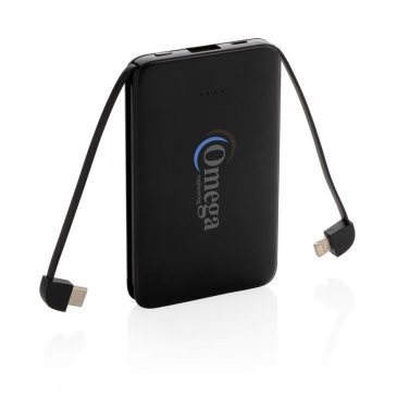 Logo trade corporate gift photo of: 5.000 mAh Pocket Powerbank with integrated cables, black