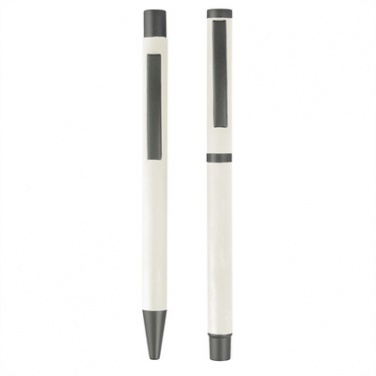 Logo trade corporate gift photo of: Writing set, ball pen and roller ball pen, white