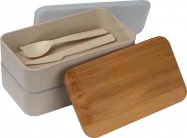 Logo trade corporate gift photo of: 2-storey lunch box with cutlery and clasp, beige