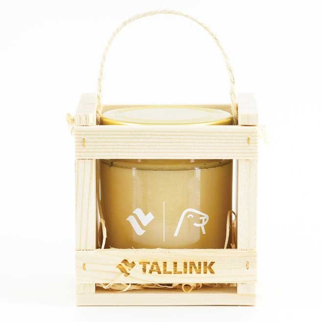 Logo trade corporate gifts image of: Flower honey in a wooden gift box 200 g with logo