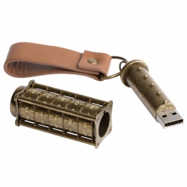 Logotrade promotional merchandise picture of: Cryptex, Antique Gold USB flash drive with combination lock 16 Gb