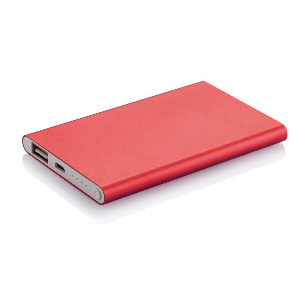 Logo trade promotional gift photo of: 4000 mAh powerbank, red, with personalized name, sleeve and gift wrap