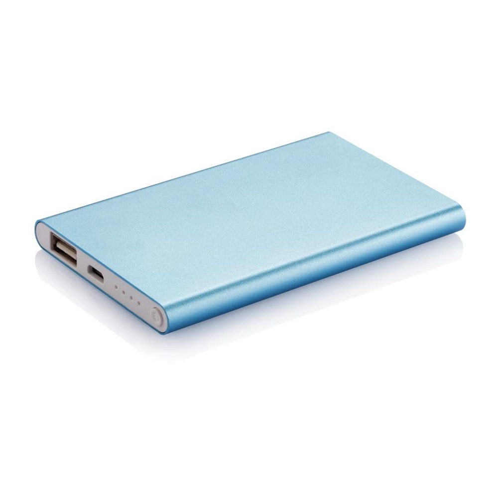 Logo trade promotional items image of: 4000 mAh powerbank, blue, with personalized name, sleeve, gift wrap