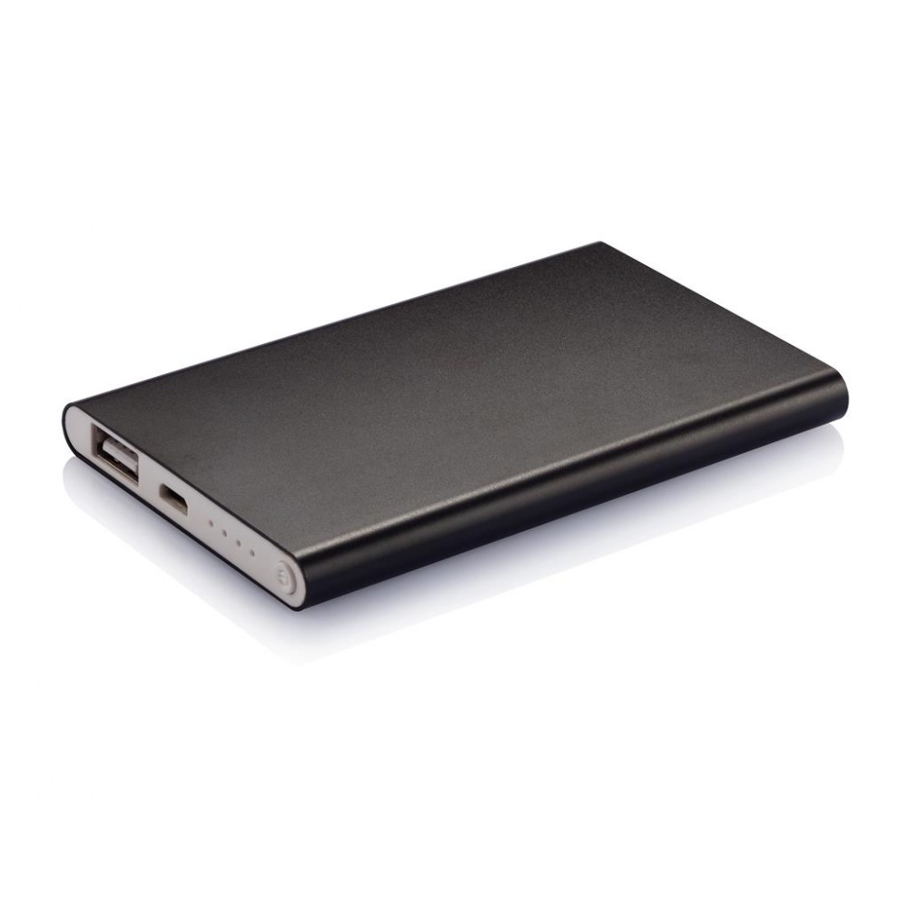 Logotrade advertising product image of: 4000 mAh powerbank, black, with personalized name, sleeve, gift wrap
