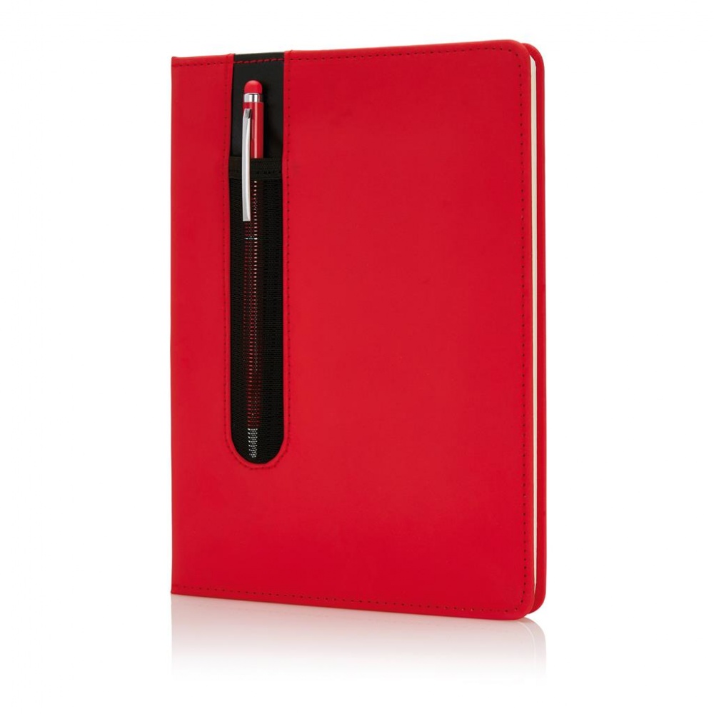 Logotrade promotional merchandise image of: Standard hardcover PU A5 notebook with stylus pen, red, personalized
