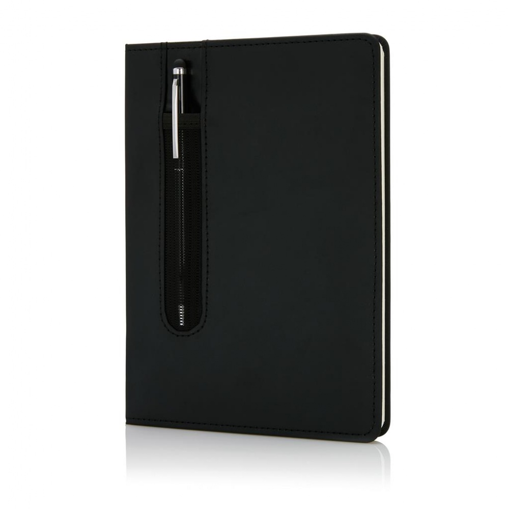Logo trade promotional product photo of: Standard hardcover A5 notebook with stylus pen, black