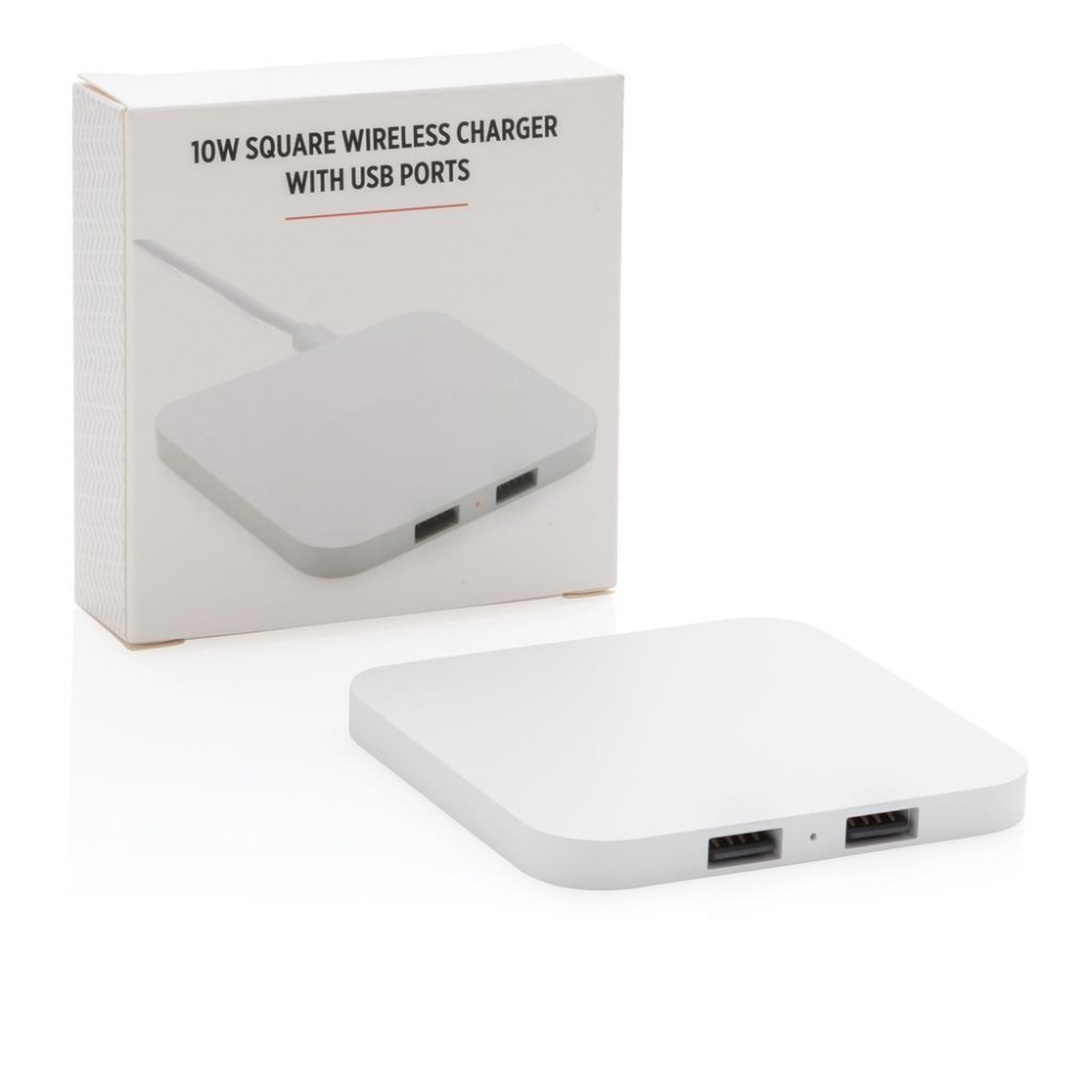 Logo trade promotional gifts picture of: 10W Wireless Charger with USB Ports, white