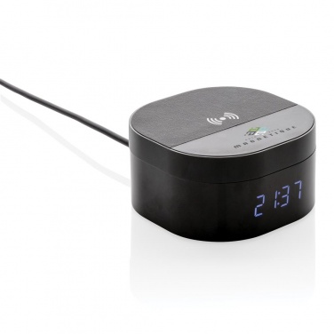 Logo trade promotional item photo of: Aria 5W Wireless Charging Digital Clock, black