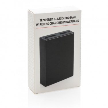 Logo trade corporate gifts picture of: Tempered glass 5000 mAh wireless powerbank, black