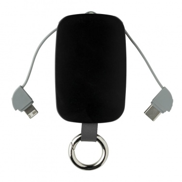 Logo trade promotional giveaways picture of: 1.200 mAh Keychain Powerbank with integrated cables, black