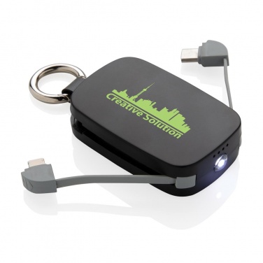 Logotrade promotional item picture of: 1.200 mAh Keychain Powerbank with integrated cables, black