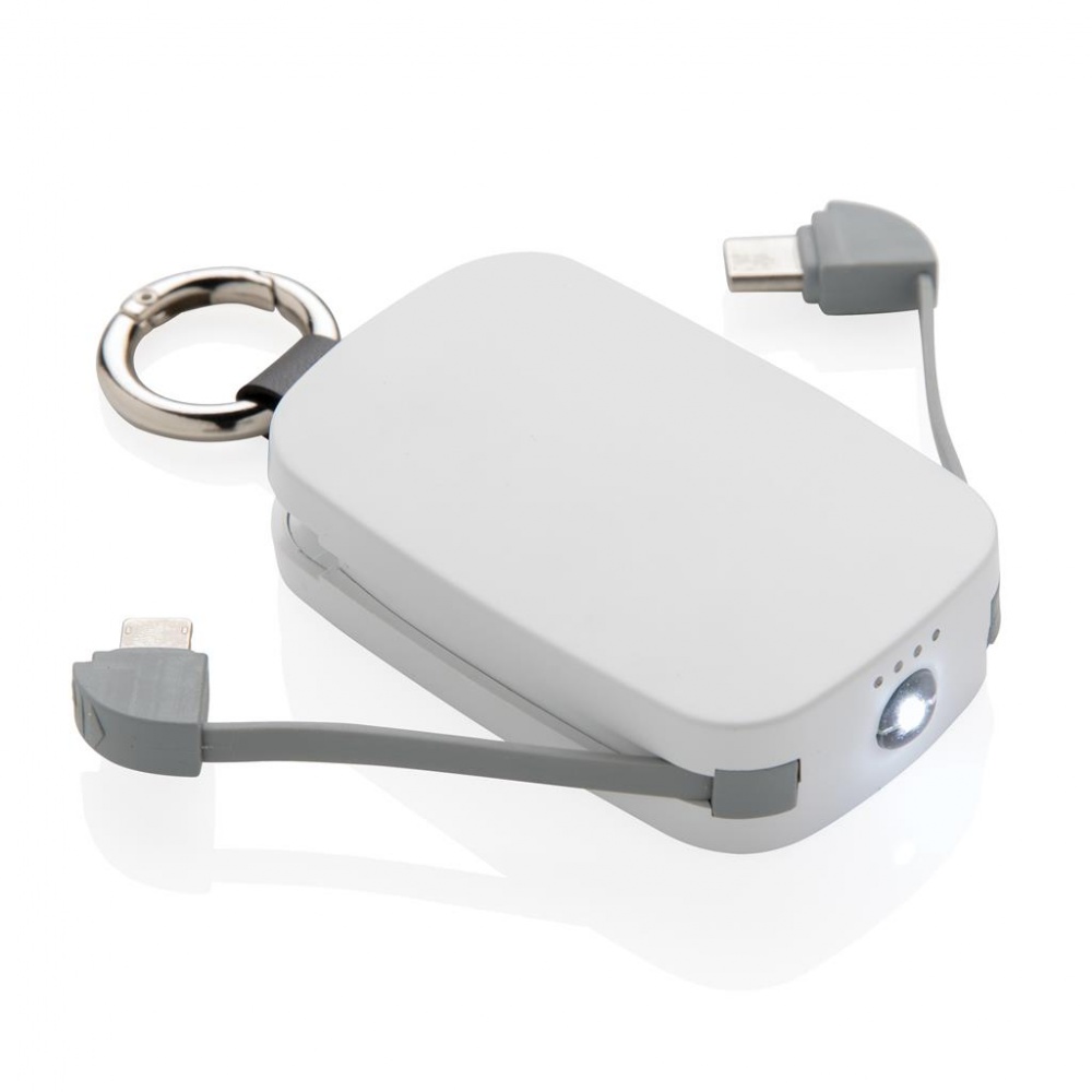 Logotrade promotional merchandise photo of: 1.200 mAh Keychain Powerbank with integrated cables, white
