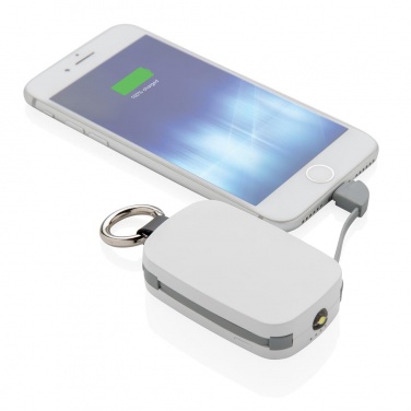 Logo trade promotional gift photo of: 1.200 mAh Keychain Powerbank with integrated cables, white