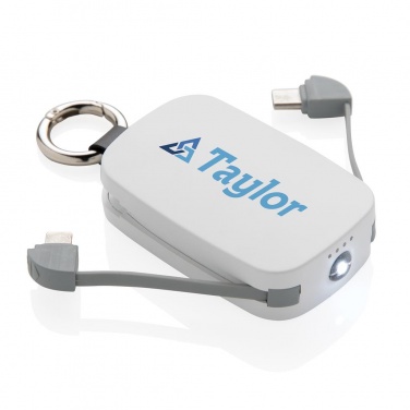 Logo trade promotional merchandise picture of: 1.200 mAh Keychain Powerbank with integrated cables, white