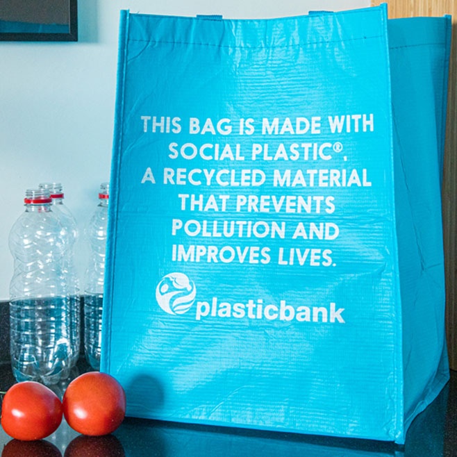 Logotrade promotional giveaway image of: RPET shopping bag, ocean blue