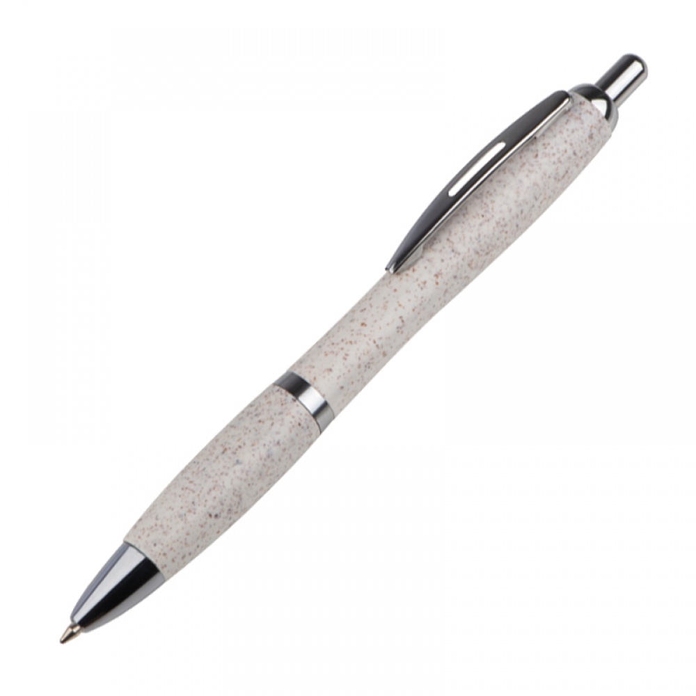 Logo trade promotional gifts picture of: Wheat straw ballpen with silver applications, Beige