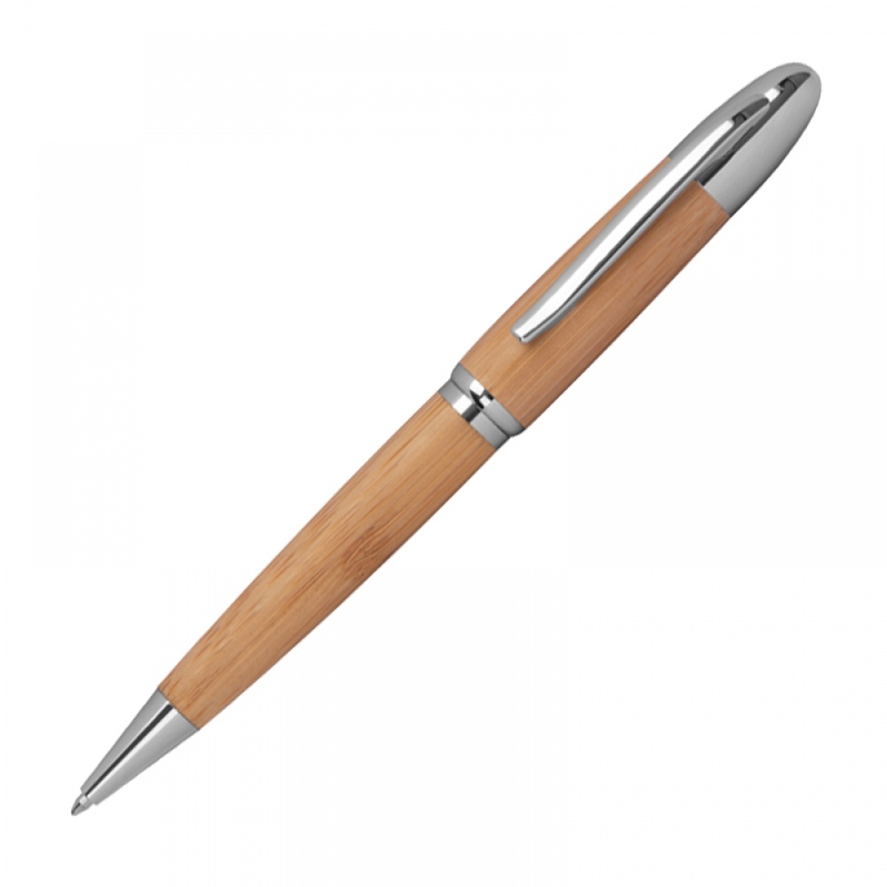 Logo trade business gifts image of: Metal twist ballpen with bamboo coating, Beige