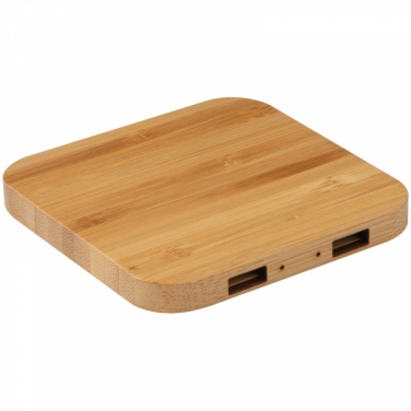 Logo trade promotional merchandise picture of: Bamboo Wireless Charger with 2 USB ports, Beige