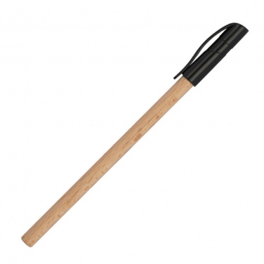 Logo trade promotional gift photo of: Wooden ballpen with black plastic cap, Brown