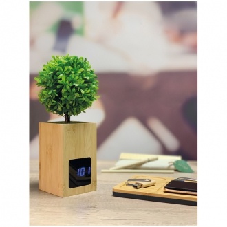 Logo trade promotional giveaways image of: Bamboo desk clock, Beige