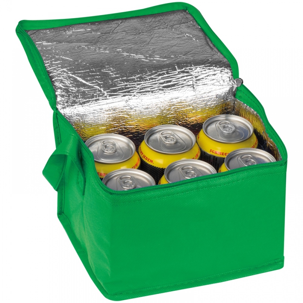 Logo trade business gifts image of: Non-woven cooling bag - 6 cans, Green