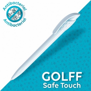 Logo trade advertising products image of: Golff Safe Touch antibacterial ballpoint pen, white