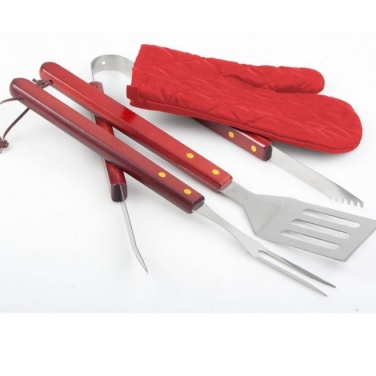 Logotrade promotional giveaway image of: Axon BBQ set - apron,  glove, accessories, red