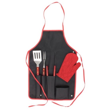 Logotrade promotional gift picture of: Axon BBQ set - apron,  glove, accessories, red