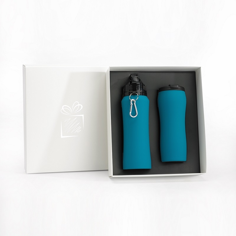 Logo trade promotional merchandise picture of: WATER BOTTLE & THERMAL MUG SET, turquoise