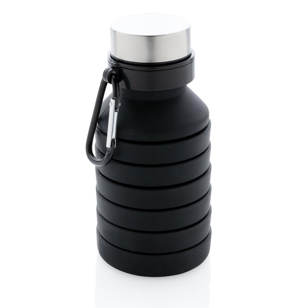 Logotrade promotional merchandise picture of: Leakproof collapsible silicon bottle with lid, black