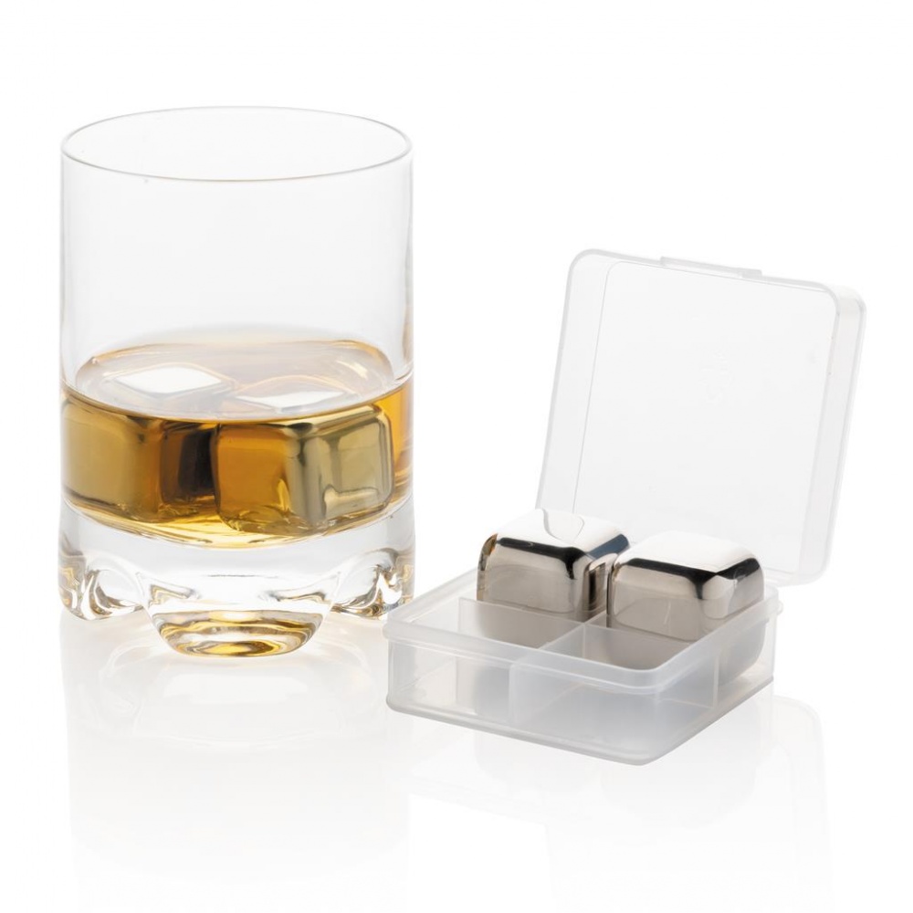 Logotrade business gift image of: Reusable stainless steel ice cubes 4pc, silver