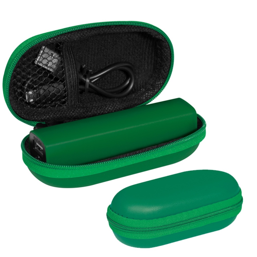 Logo trade promotional gifts picture of: 2200 mAh Powerbank with case, Green