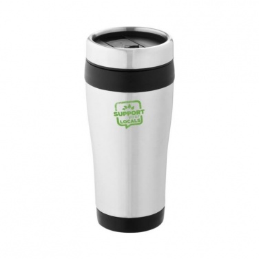 Elwood 410 ml insulated tumbler, silver, black with logo
