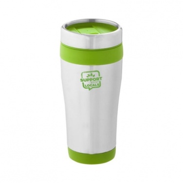 Elwood 410 ml insulated tumbler, silver, lime green with logo