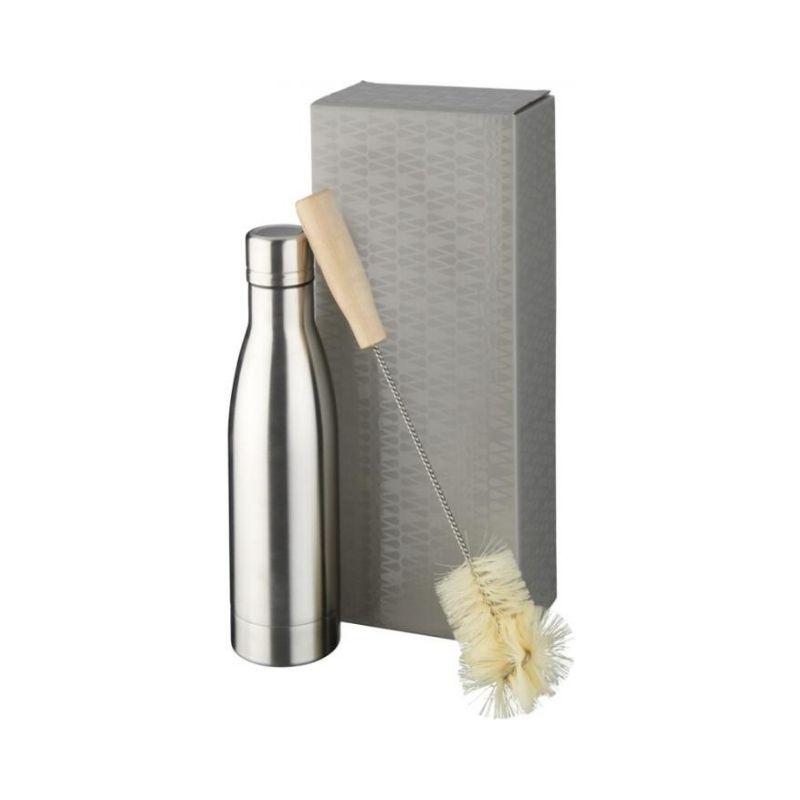 Logo trade corporate gifts picture of: Vasa copper vacuum insulated bottle with brush set, silver