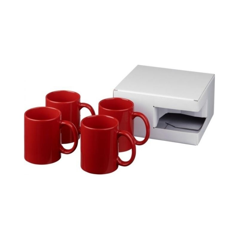 Logo trade promotional giveaway photo of: Ceramic mug 4-pieces gift set, red